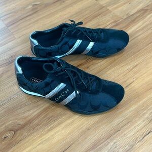 Coach JAYME Women's Tennis Shoes Black Silver Lace Up Stripes Black Silver